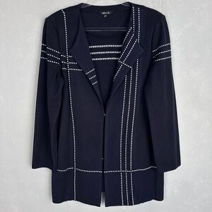 Misook size L acrylic knit jacket cardigan navy white artsy career wear